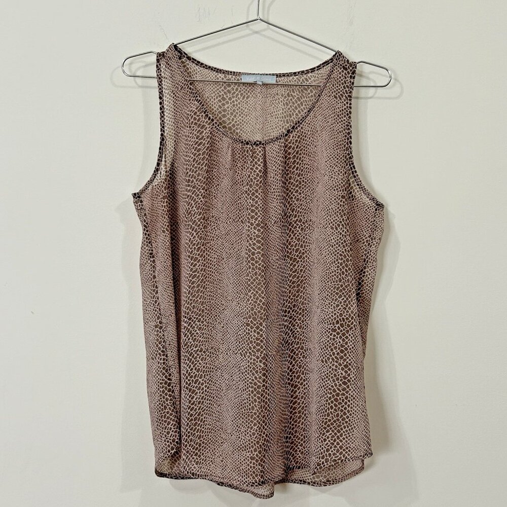 VIOLET & CLAIRE Sz M Animal Print Sheer Blouse Sleeveless Pink Brown Chiffon